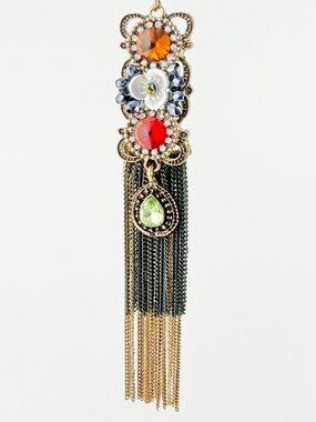 Vintage Boho Filigree Rhinestone Chain Tassel Pendant Multi-Color Crystal
